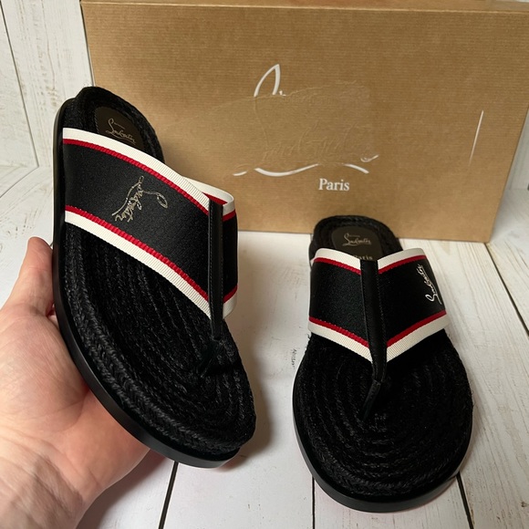 Christian Louboutin Hot Flip Espadrille Flip Flop Sandal Black Multi Sz 40 / 7 - Picture 4 of 13